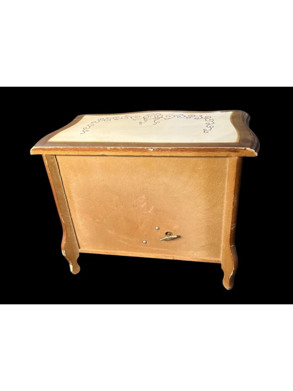 Vtg  60s Apco Japan Wooden Jewelry Chest Music Box 3 Velvet-Lined Drawers Hand-P - Picture 5 of 8